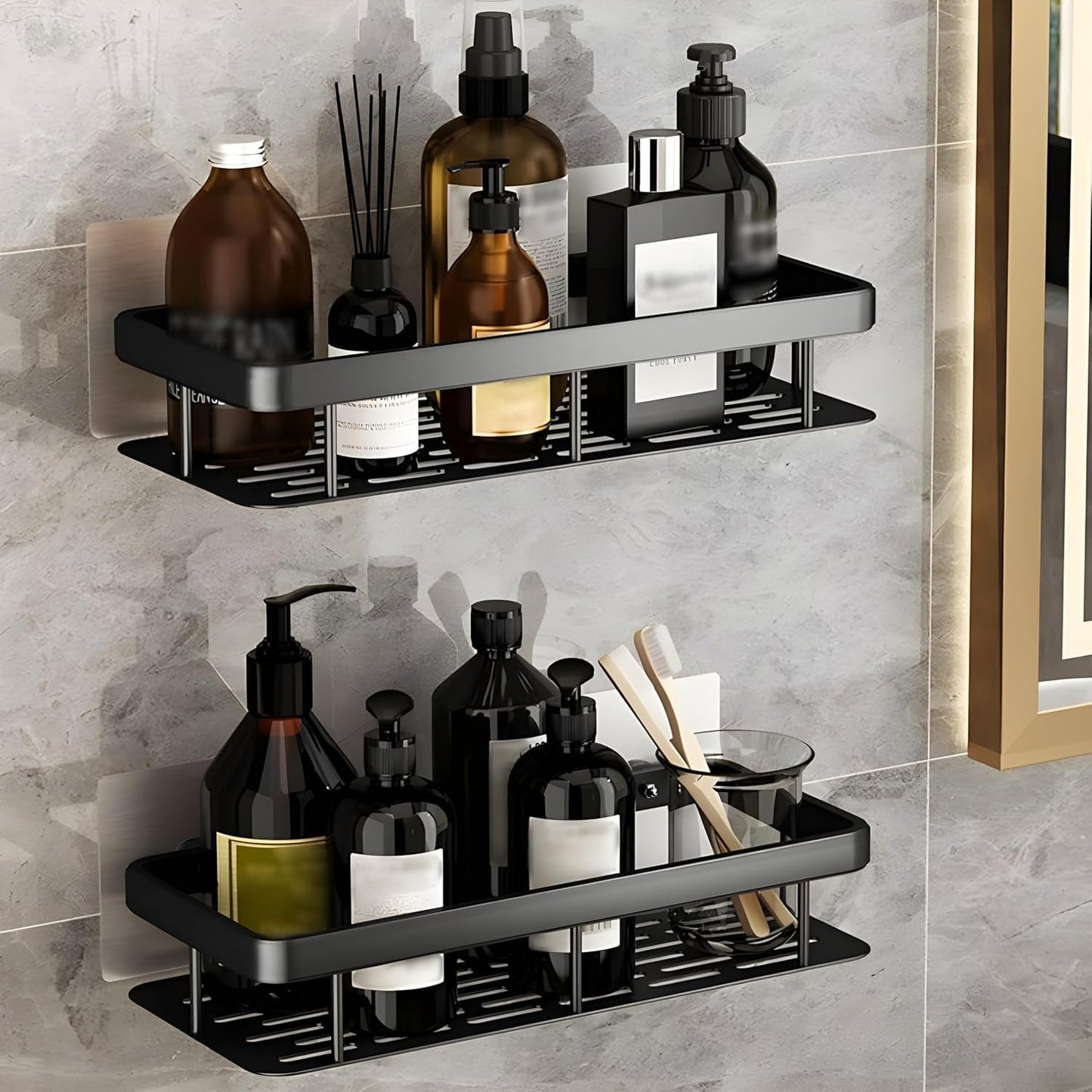 Aluminium Wall Mounted Bathroom Shelf – Black (1 Piece)