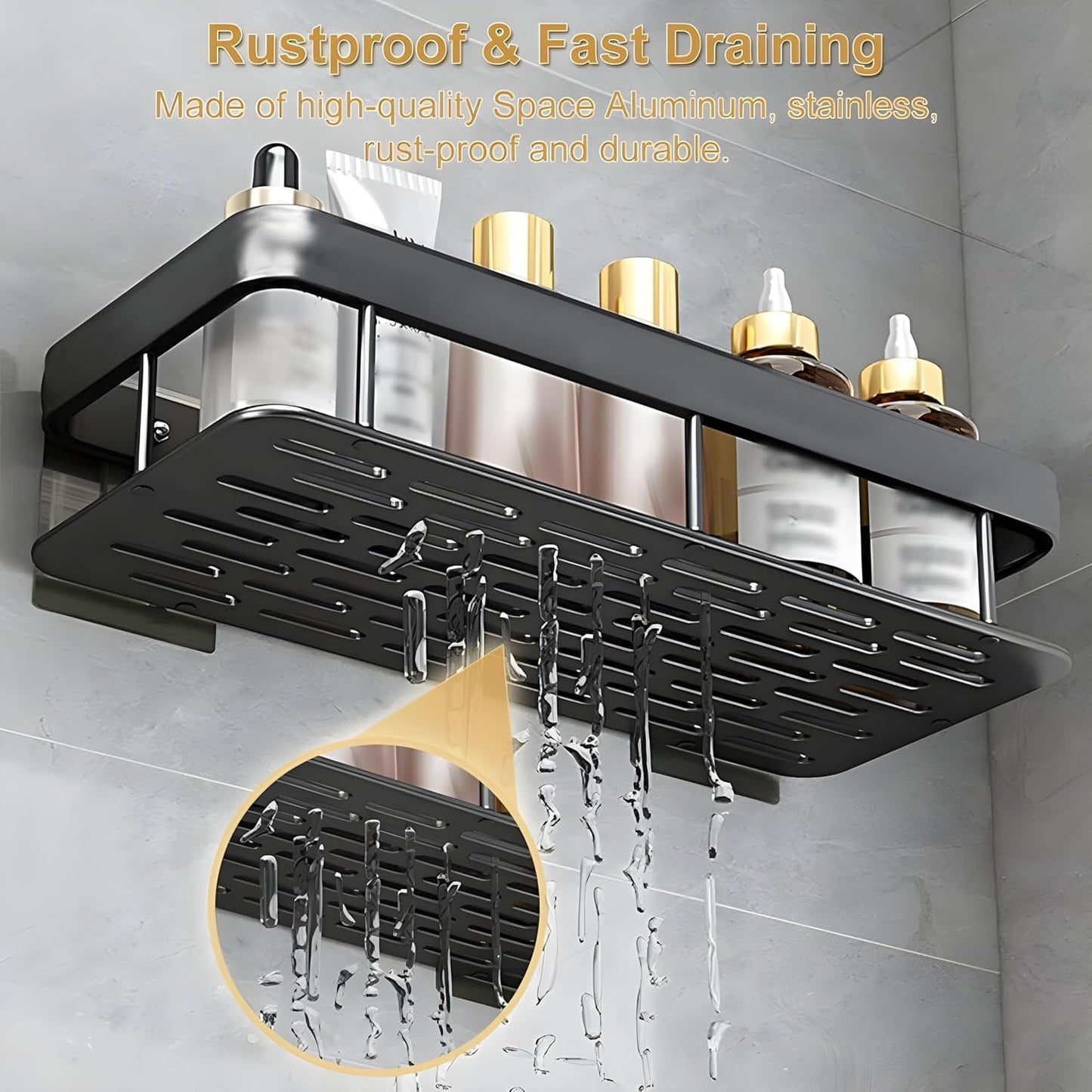 Aluminium Wall Mounted Bathroom Shelf – Black (1 Piece)