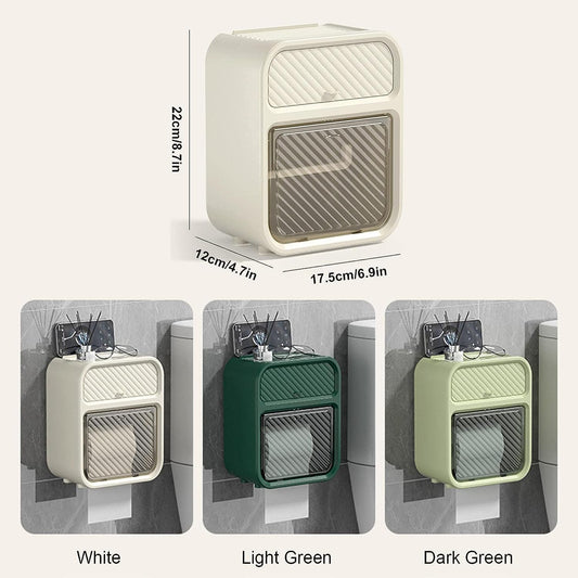 Wall-Mounted Punch-Free Toilet Paper Holder Box (Beige)