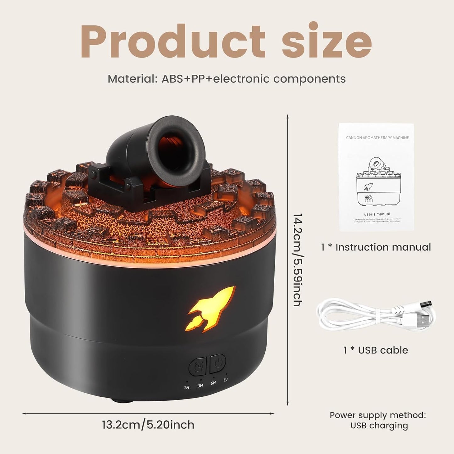 Cannon Blast Aroma Humidifier with 7 LED Colors, Dual Spray Modes - 280ML