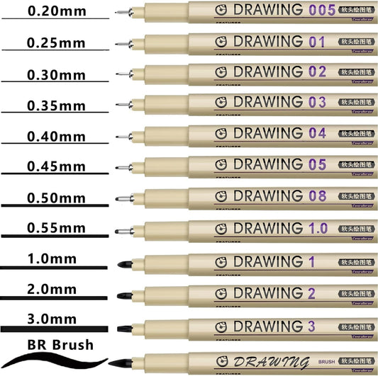 Fineliner Drawing Set – 12 Black Ink Art Pens