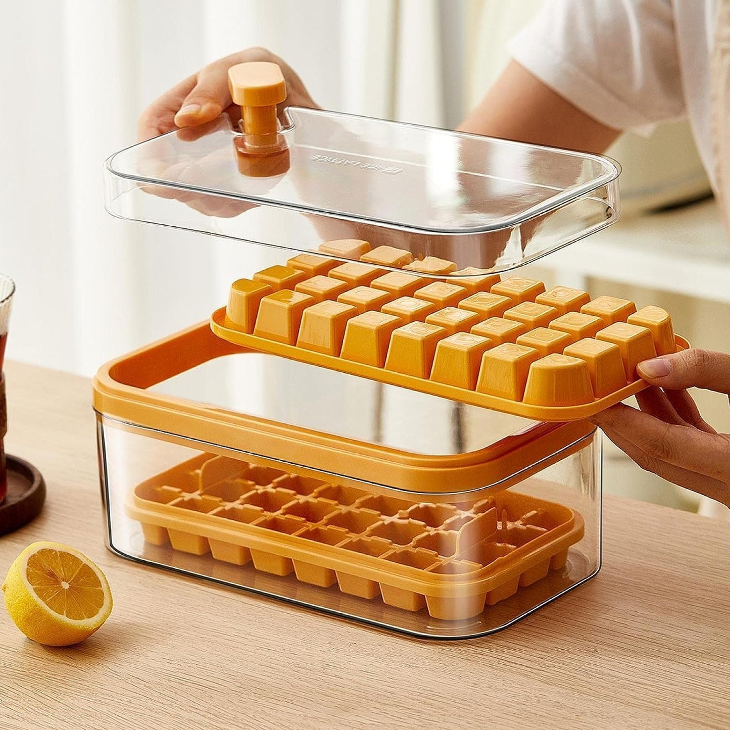 2 Layer Ice Cube Tray with Storage Bin