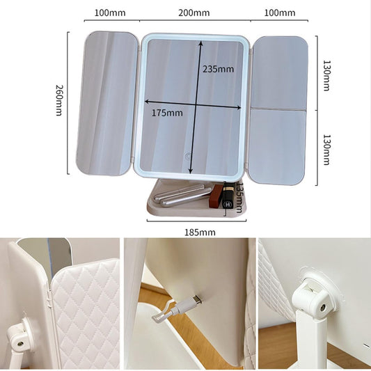 Trifold LED Makeup Mirror with Magnification & Rotation