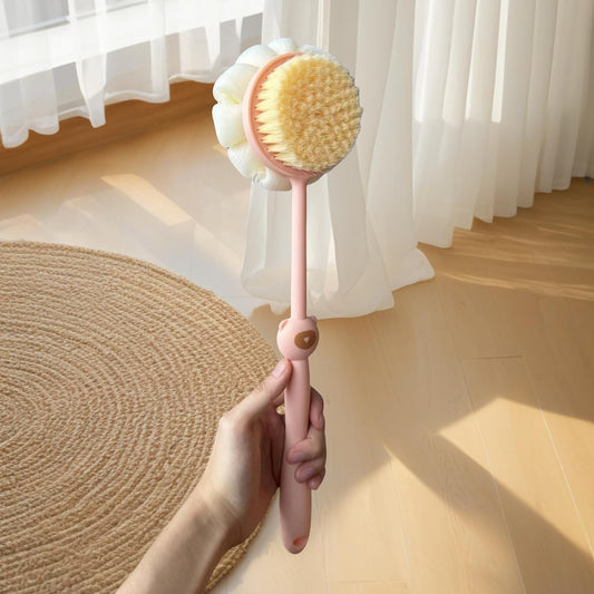 Back Scrubber Shower Brush with Long Handle, Loofah & Bristles for Wet or Dry Skin