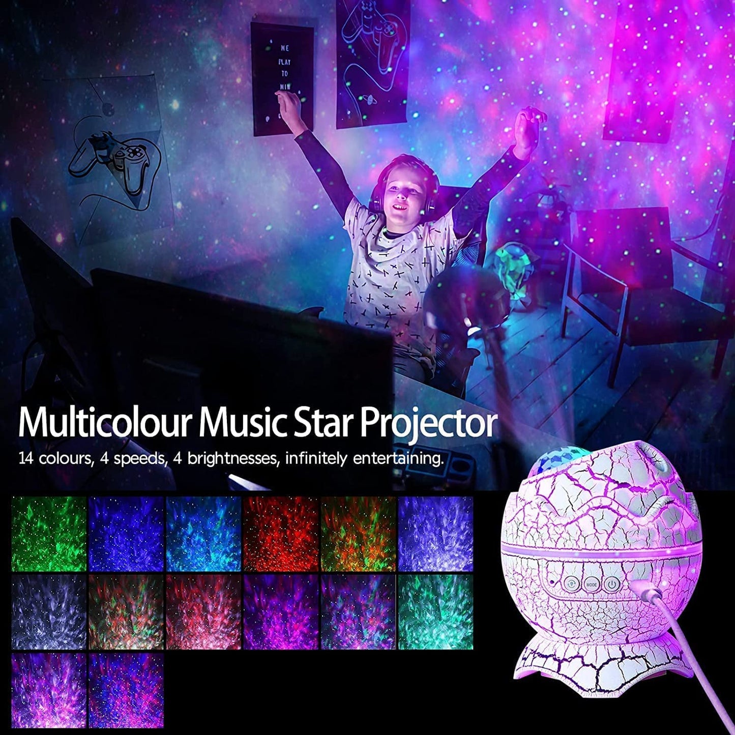 Dinosaur Egg Galaxy Star Projector Night Light