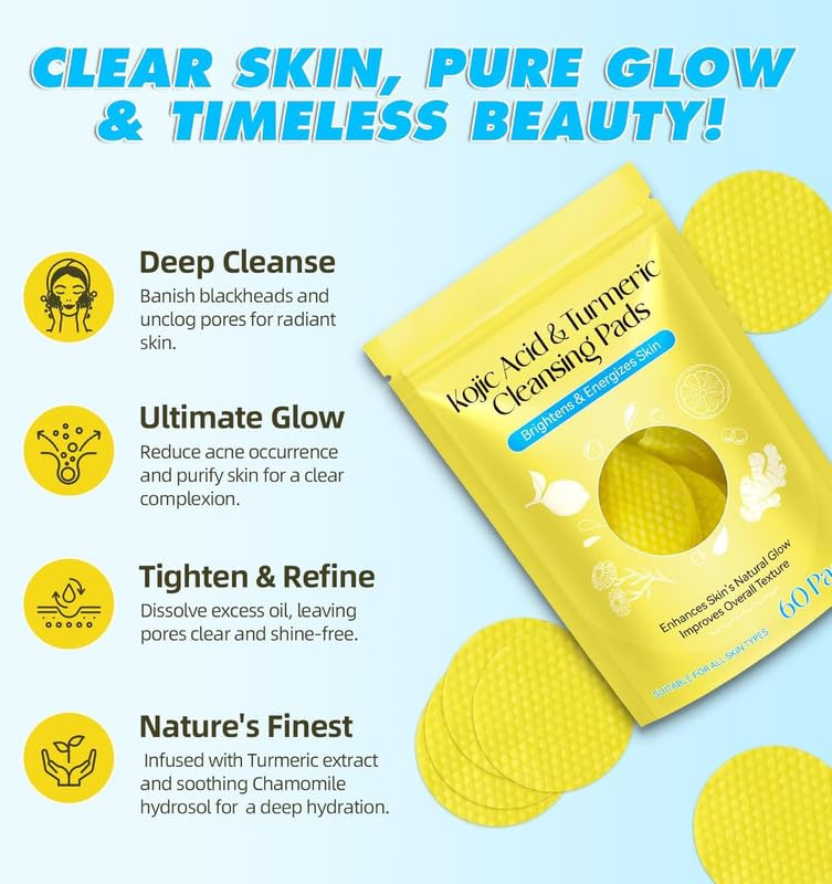 Turmeric & Kojic Acid Cleansing Pads β Vitamin B5 & C Infused | 60PCS