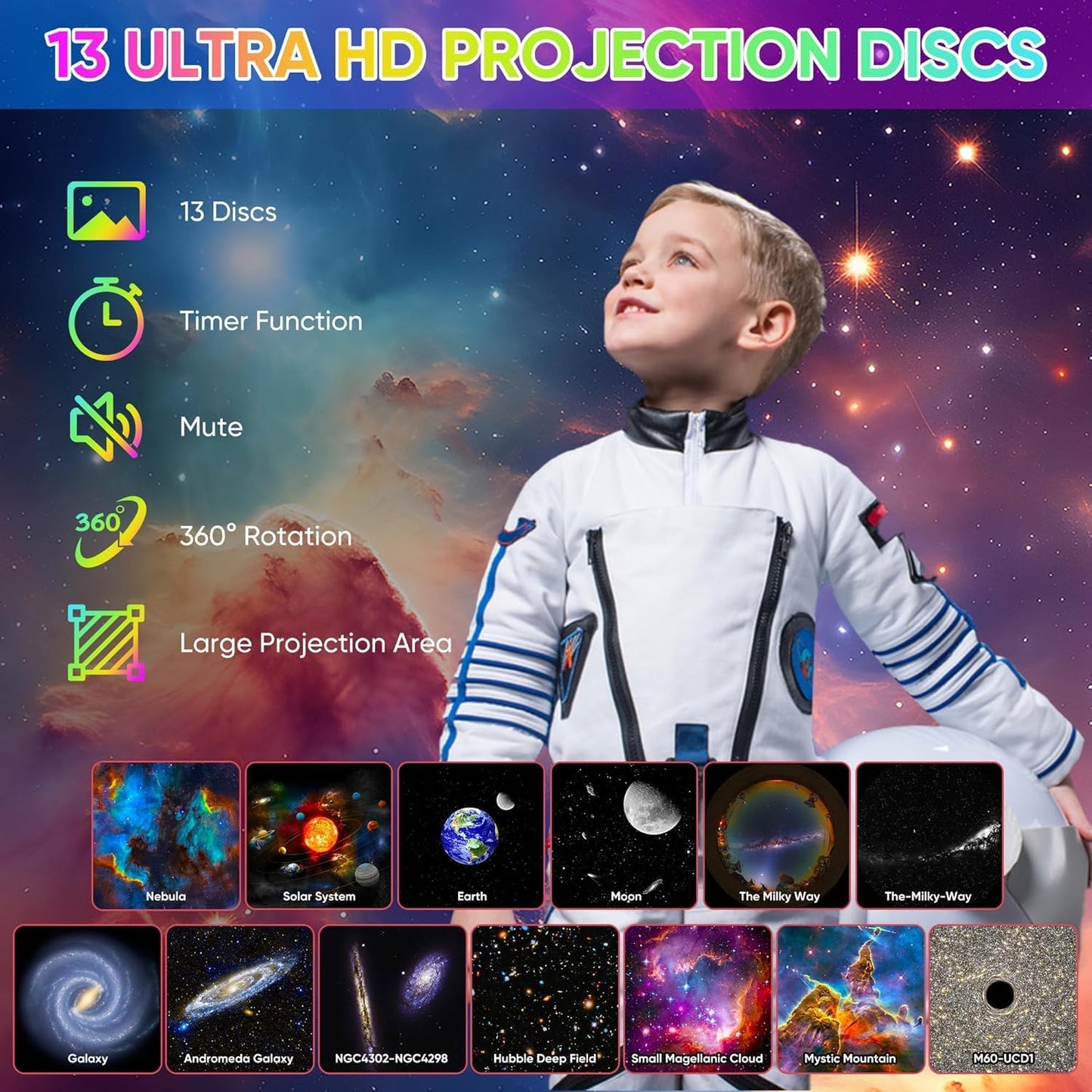 13-in-1 Rotating Galaxy Star Projector Lamp