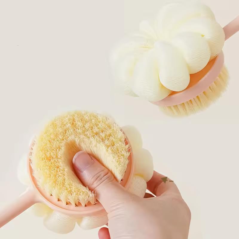Back Scrubber Shower Brush with Long Handle, Loofah & Bristles for Wet or Dry Skin
