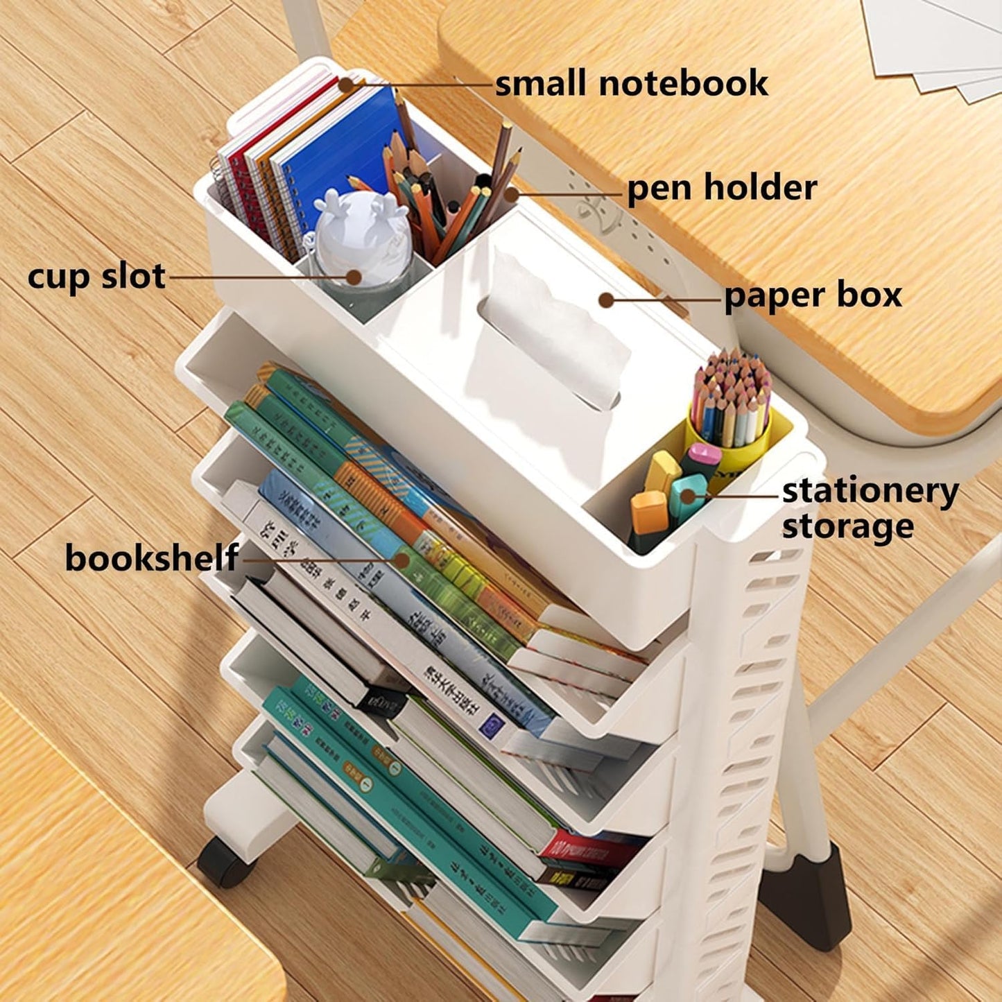 Movable Rotatable Bookshelf – Large Capacity Rolling Storage Rack