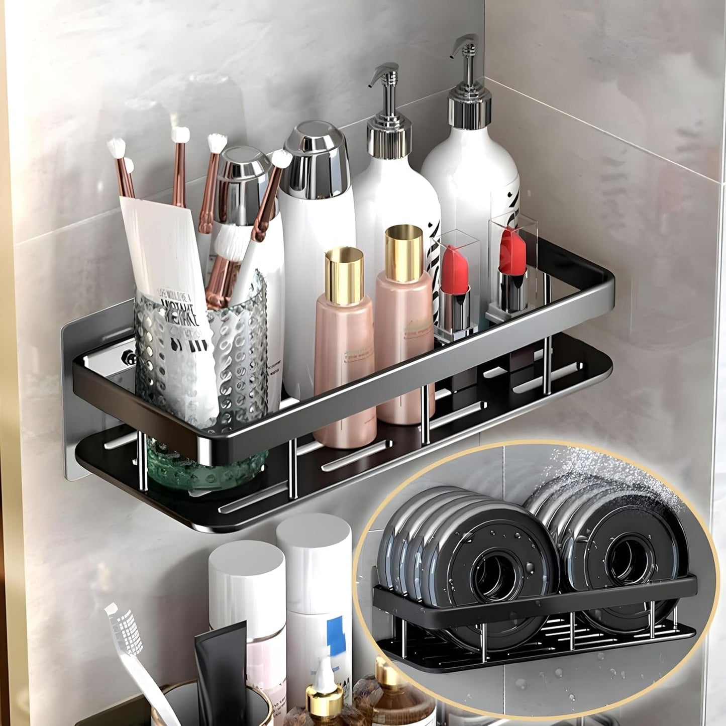 Aluminium Wall Mounted Bathroom Shelf – Black (1 Piece)