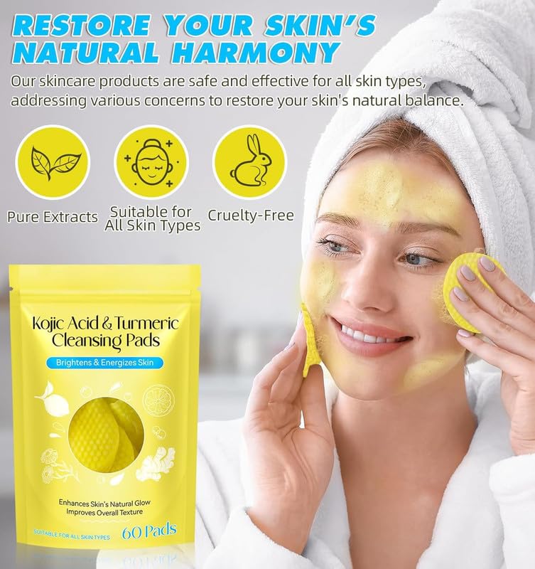 Turmeric & Kojic Acid Cleansing Pads β Vitamin B5 & C Infused | 60PCS