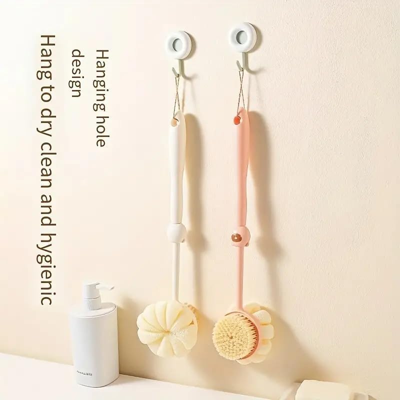 Back Scrubber Shower Brush with Long Handle, Loofah & Bristles for Wet or Dry Skin