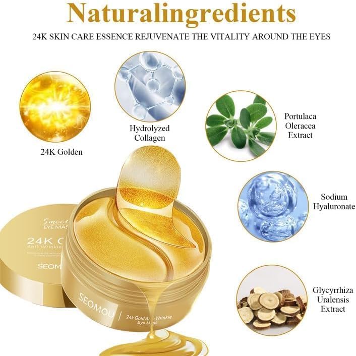 24K Gold Under Eye Patches – Pack of 60 Hydrogel Eye Masks