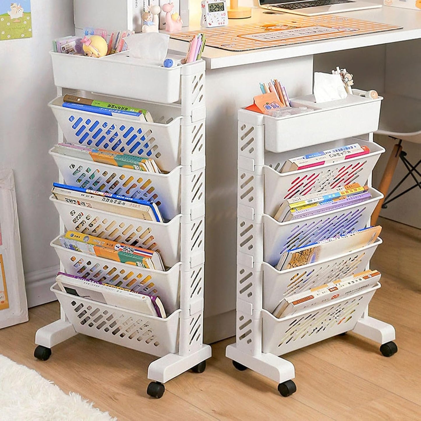 Movable Rotatable Bookshelf – Large Capacity Rolling Storage Rack