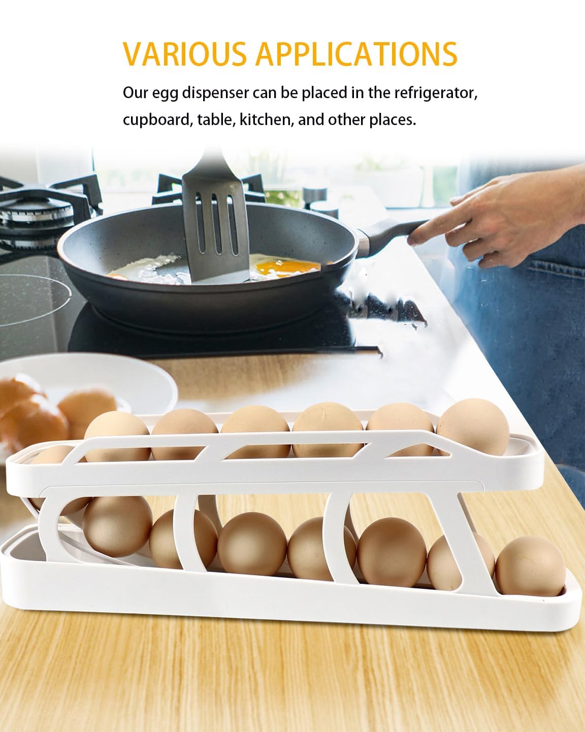 2-Tier Rolling Egg Dispenser – Space-Saving Fridge Organizer Tray (12–14 Eggs)