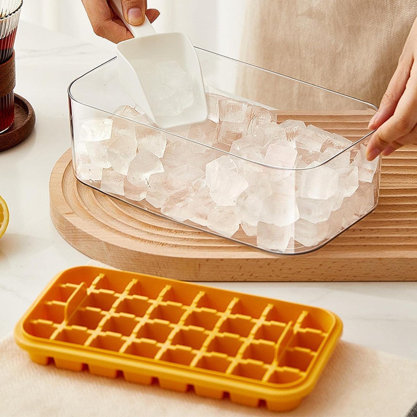 2 Layer Ice Cube Tray with Storage Bin