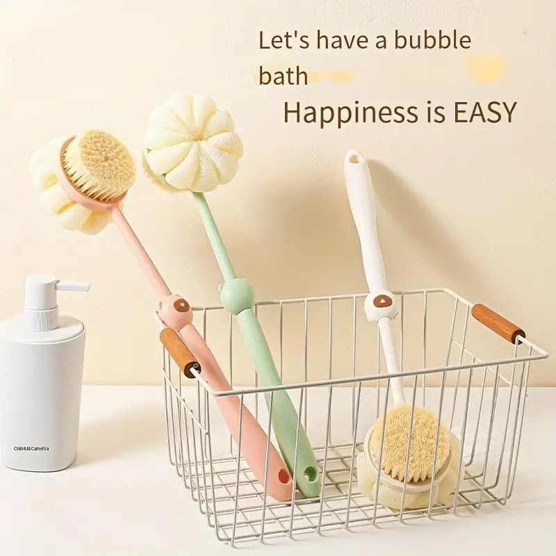 Back Scrubber Shower Brush with Long Handle, Loofah & Bristles for Wet or Dry Skin