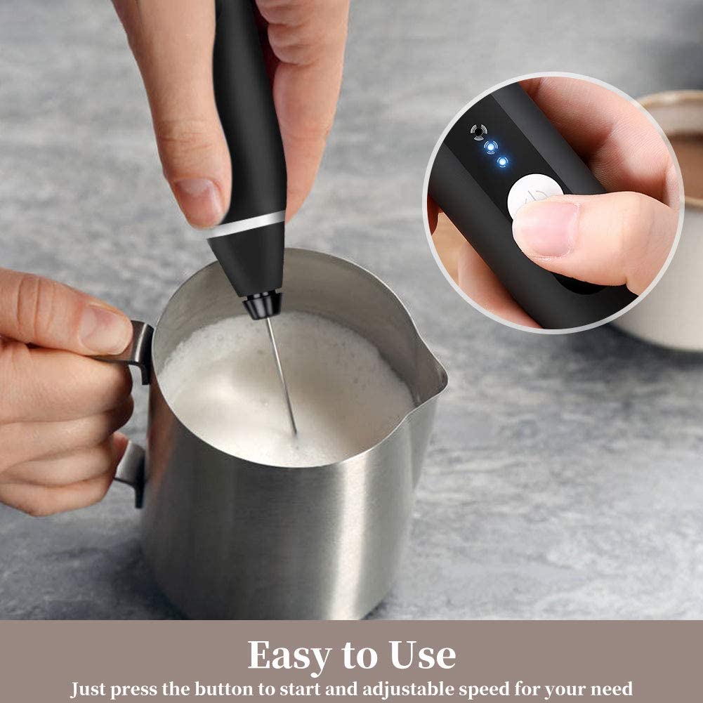 USB Rechargeable Milk Frother – Handheld Foam Maker with 3 Whisks & 3-Speed Settings