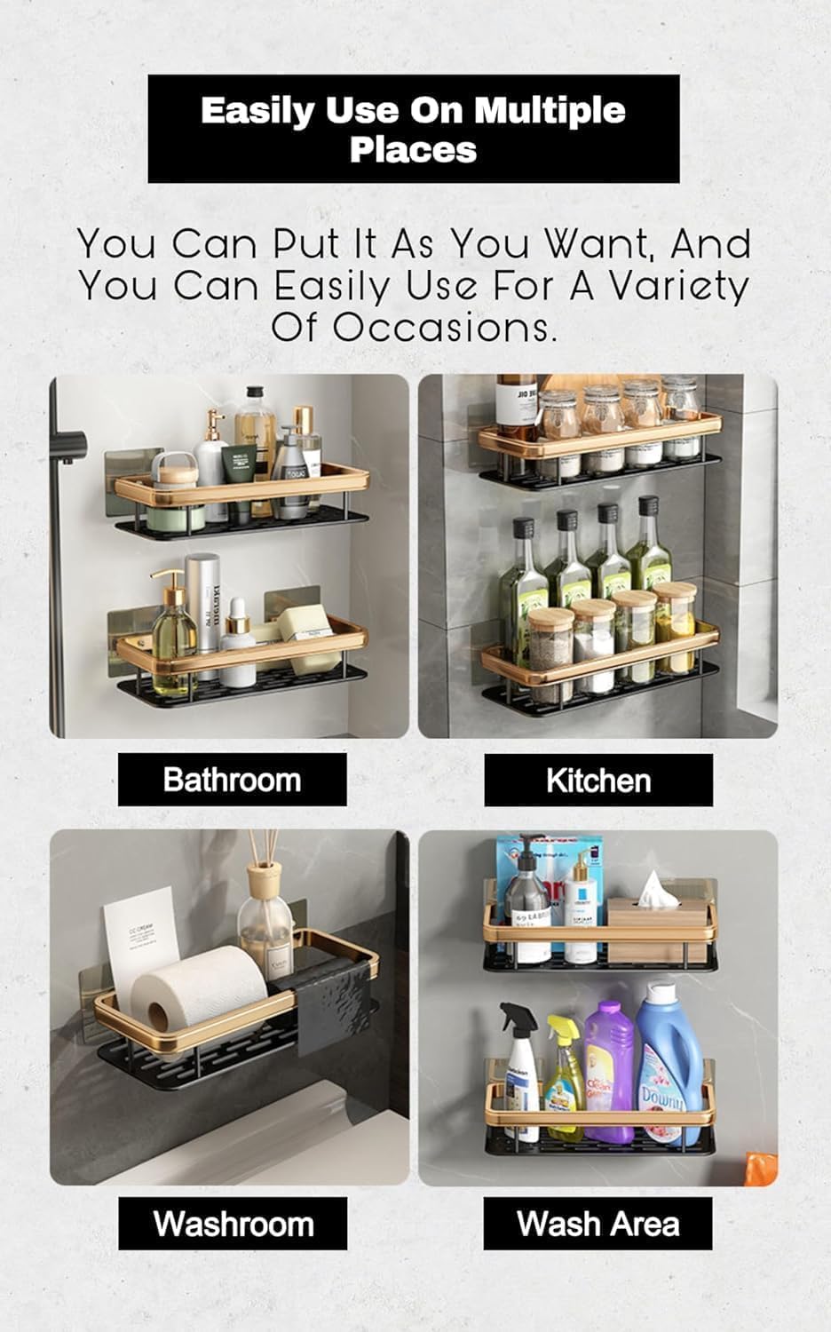 Aluminium Wall Mounted Bathroom Shelf – Black (1 Piece)