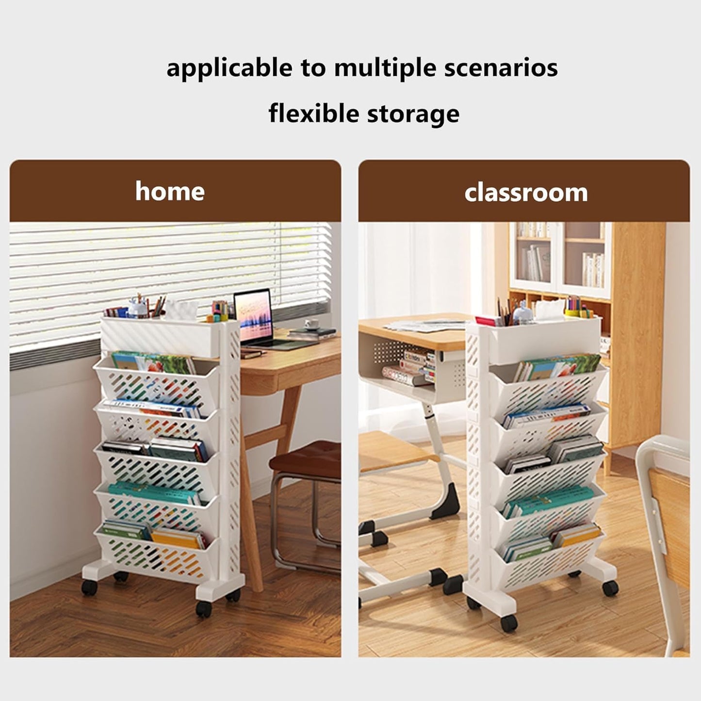 Movable Rotatable Bookshelf – Large Capacity Rolling Storage Rack