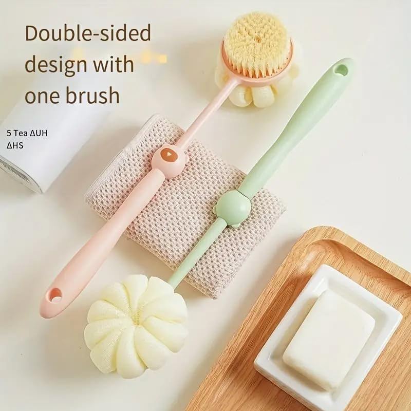 Back Scrubber Shower Brush with Long Handle, Loofah & Bristles for Wet or Dry Skin
