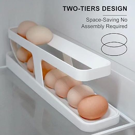 2-Tier Rolling Egg Dispenser – Space-Saving Fridge Organizer Tray (12–14 Eggs)