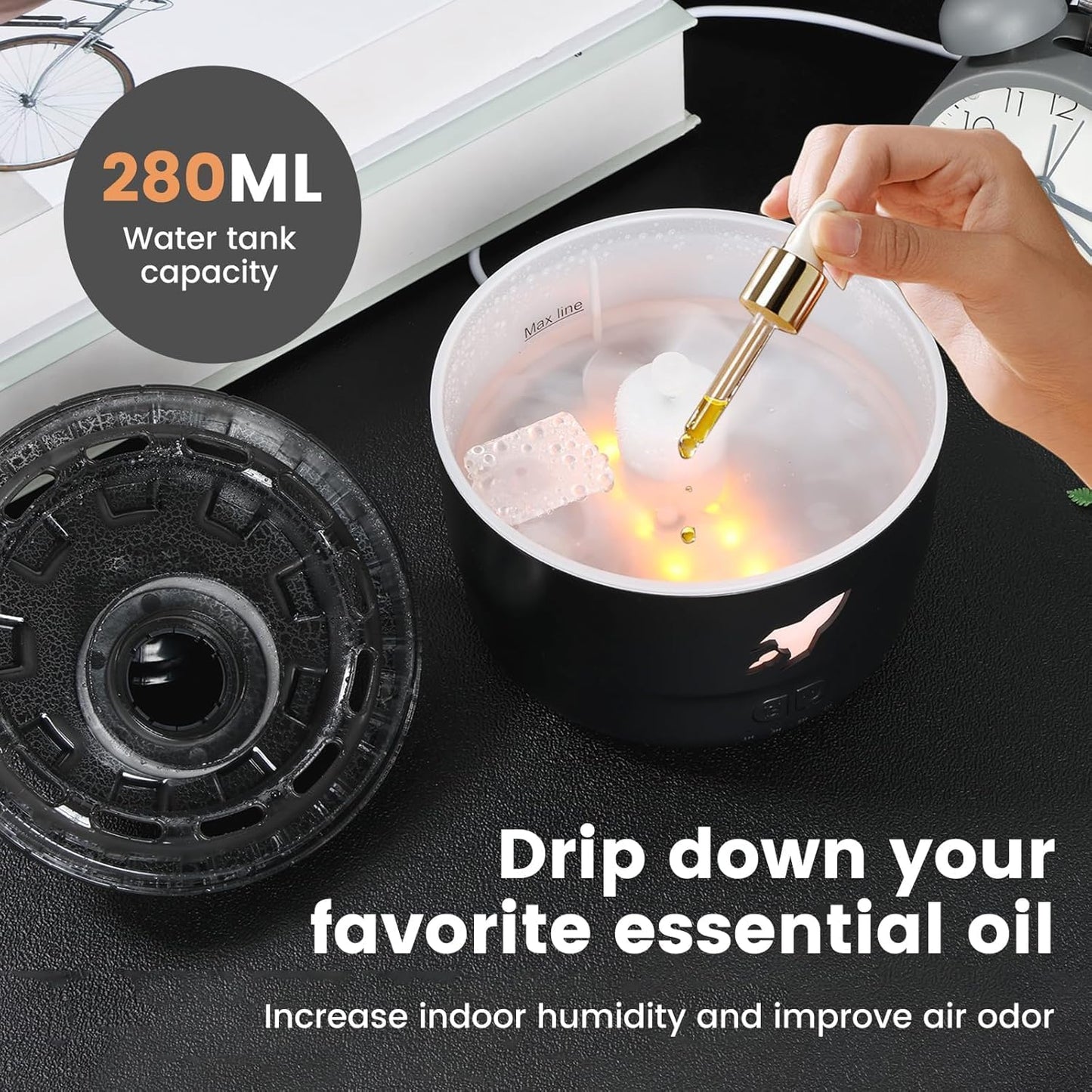 Cannon Blast Aroma Humidifier with 7 LED Colors, Dual Spray Modes - 280ML