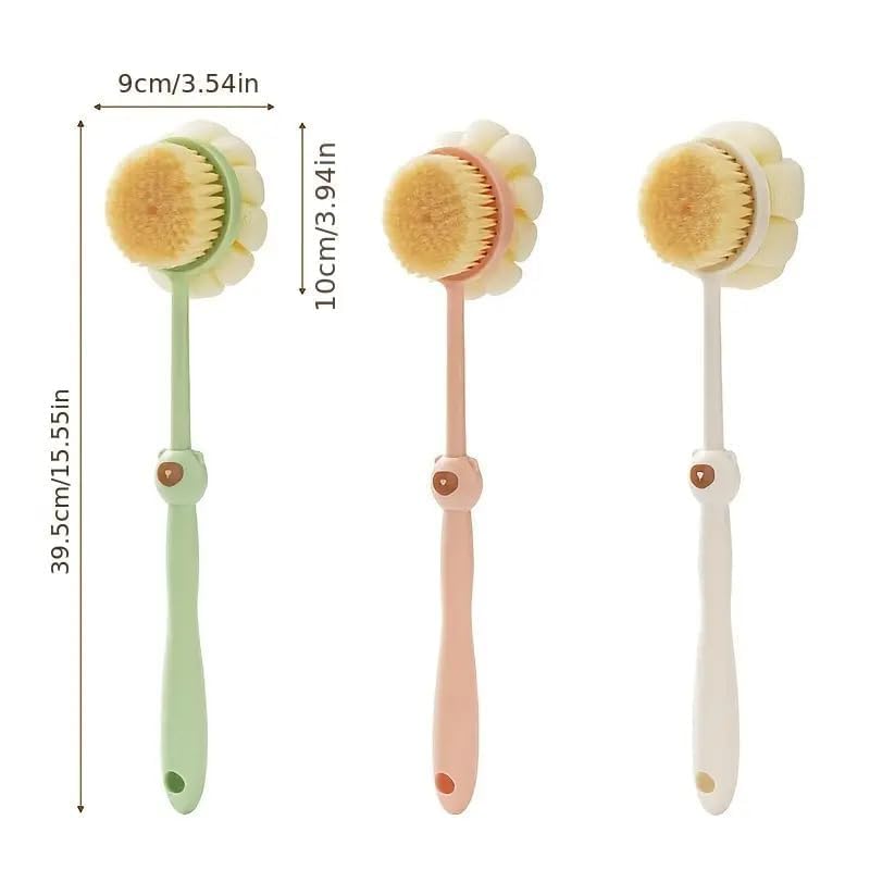 Back Scrubber Shower Brush with Long Handle, Loofah & Bristles for Wet or Dry Skin