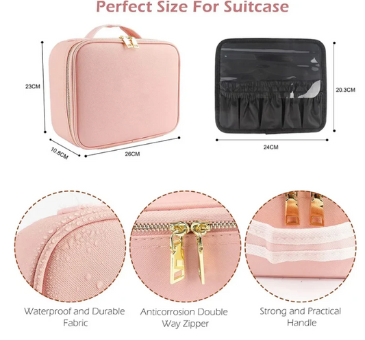 Travel Makeup Bag with LED Mirror, Organizer