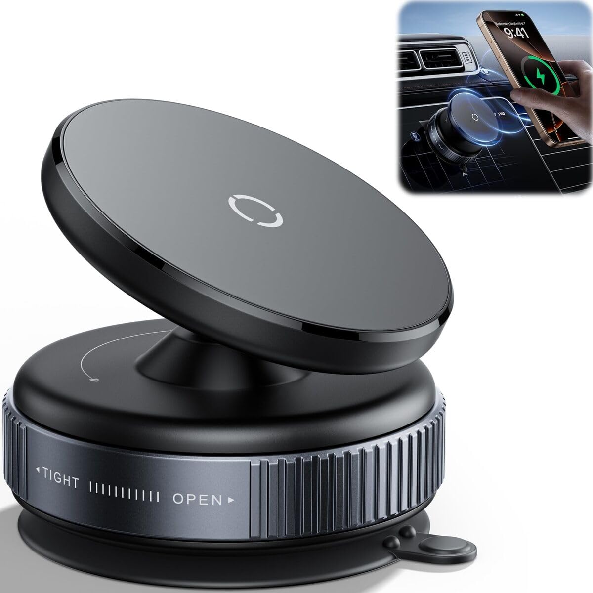 Magnetic 360° Phone Holder with Vacuum Suction
