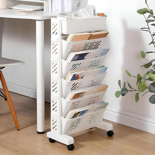 Movable Rotatable Bookshelf – Large Capacity Rolling Storage Rack