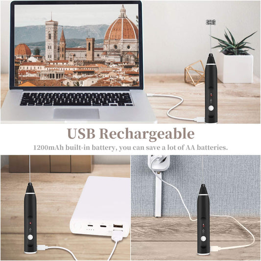 USB Rechargeable Milk Frother – Handheld Foam Maker with 3 Whisks & 3-Speed Settings