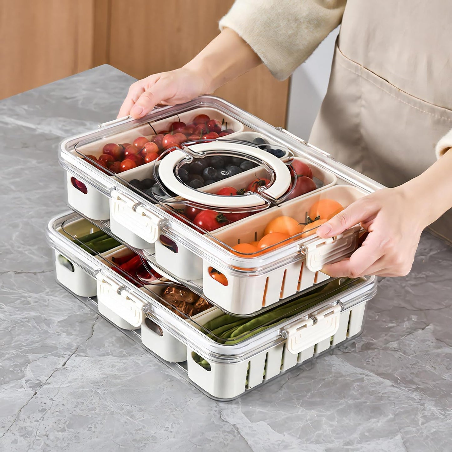 4-Grid Plastic Fridge Storage Box – Freezer Organizer Container for Vegetables & Kitchen Food Storage (Pack of 1)