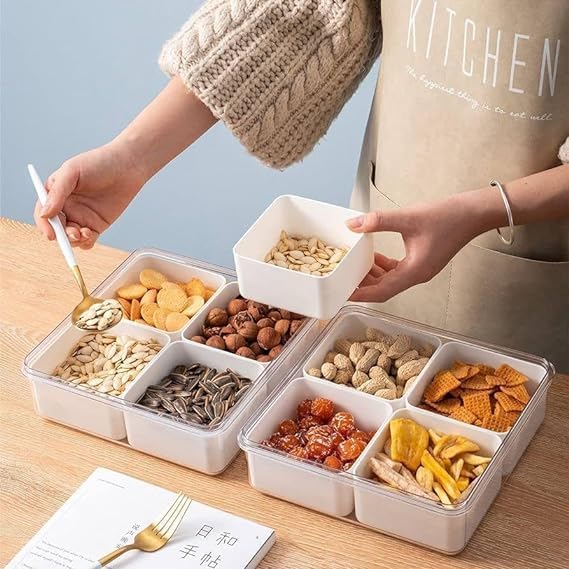 4-Grid Plastic Fridge Storage Box – Freezer Organizer Container for Vegetables & Kitchen Food Storage (Pack of 1)