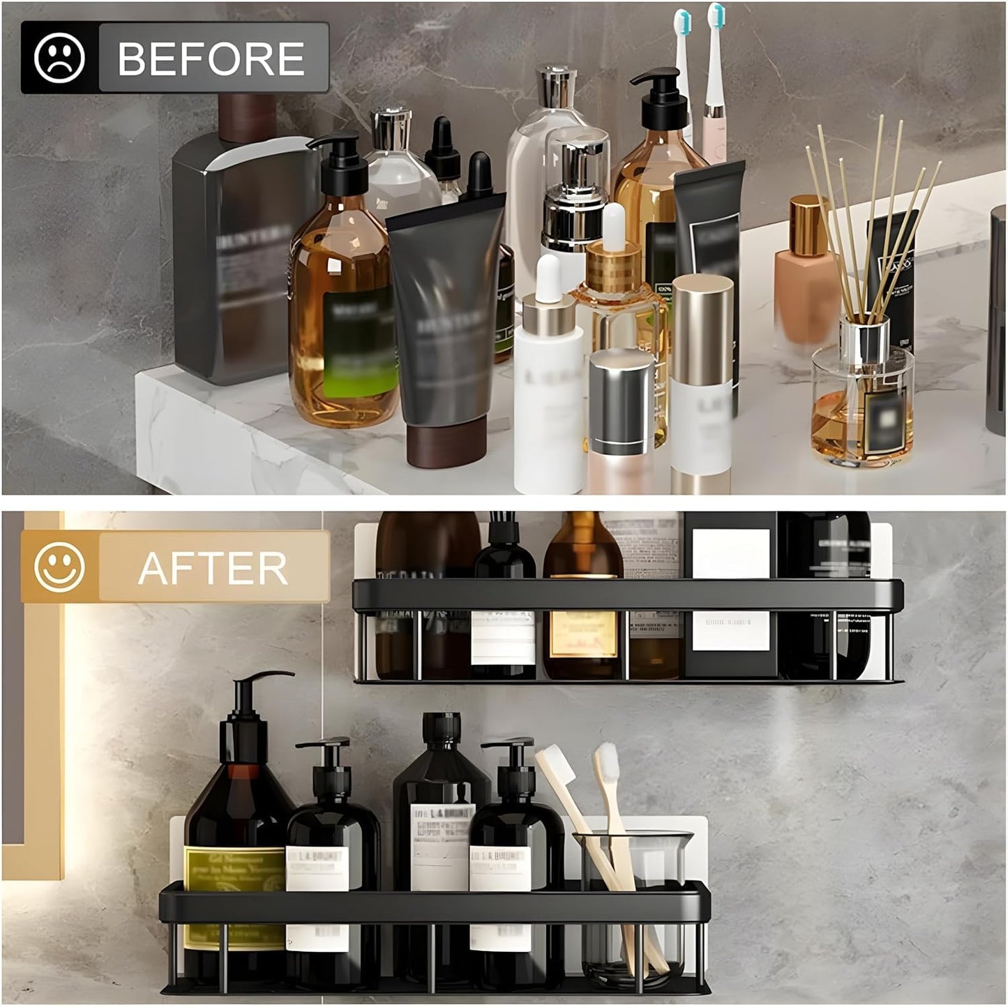 Aluminium Wall Mounted Bathroom Shelf – Black (1 Piece)