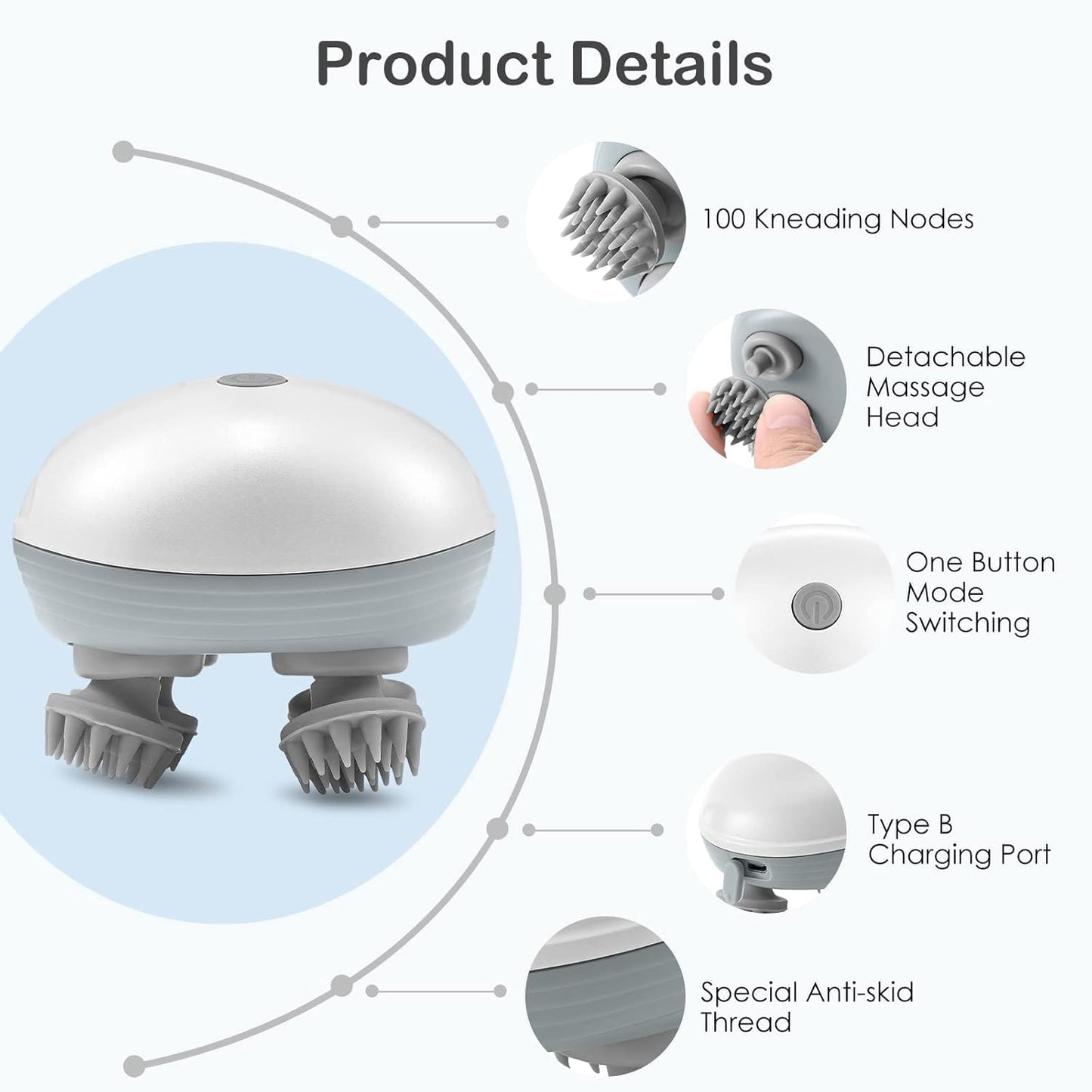 Rechargeable Electric Scalp & Head Massager – White