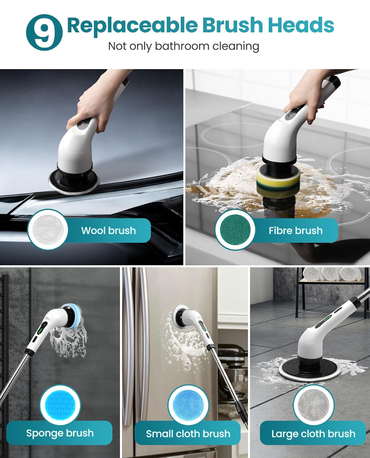 7-in-1 Electric Spin Scrubber with Extension Handle