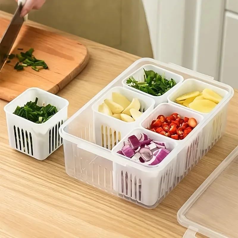 4-Grid Plastic Fridge Storage Box – Freezer Organizer Container for Vegetables & Kitchen Food Storage (Pack of 1)