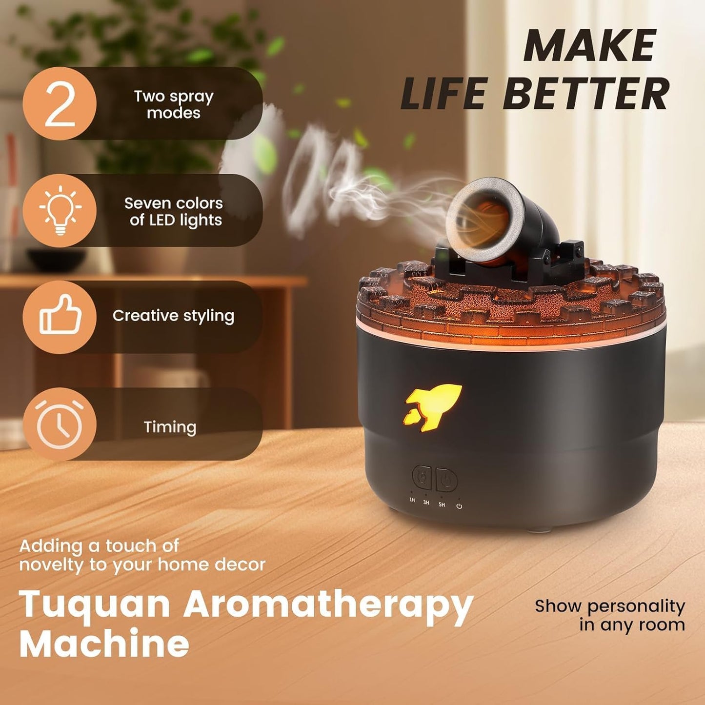 Cannon Blast Aroma Humidifier with 7 LED Colors, Dual Spray Modes - 280ML