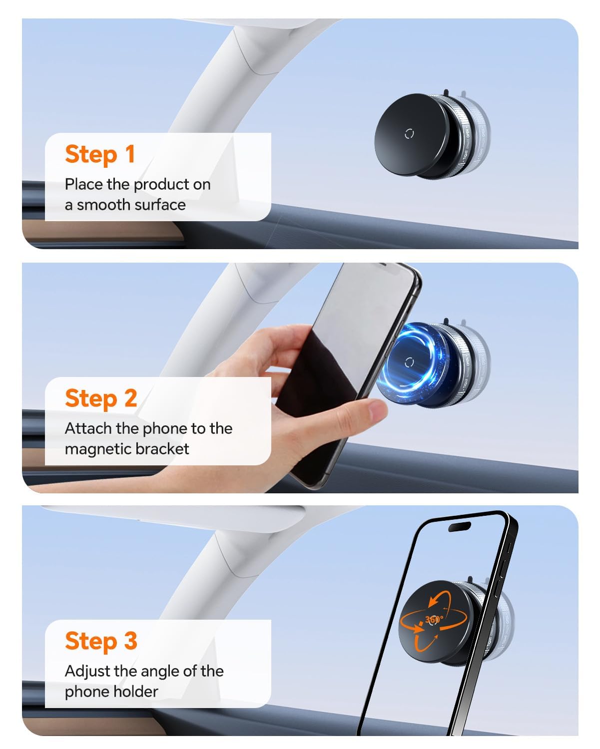 Magnetic 360° Phone Holder with Vacuum Suction