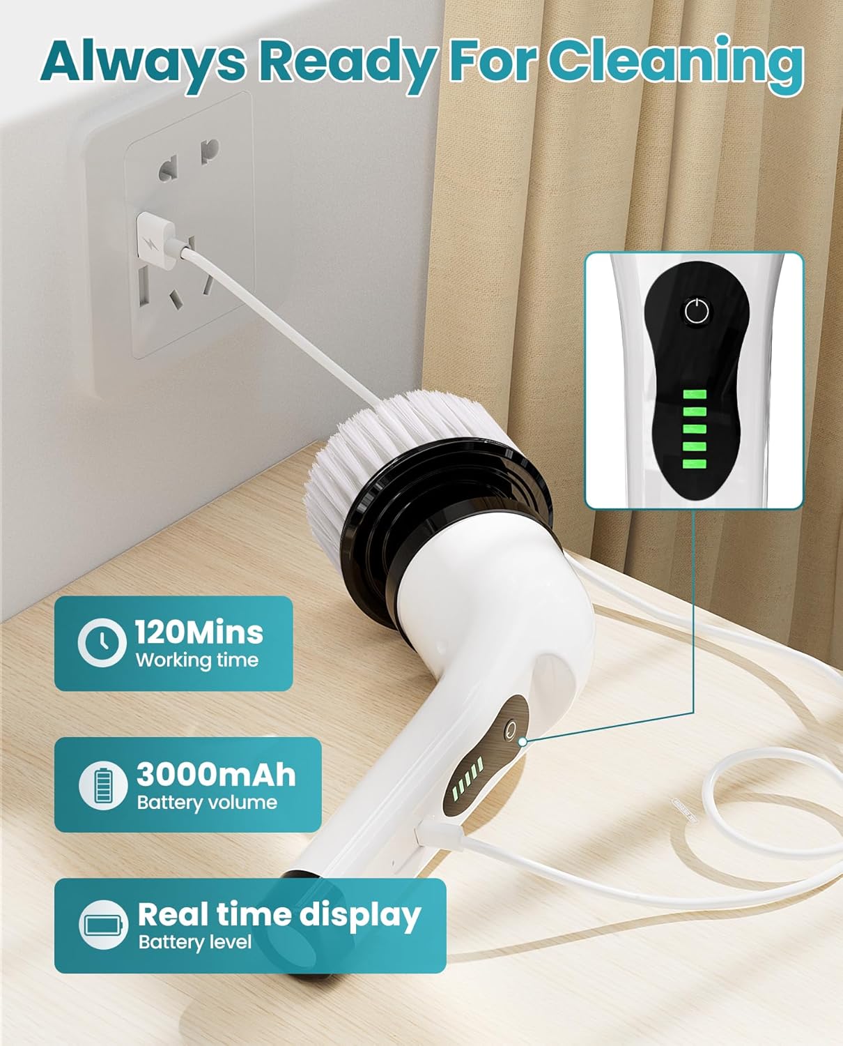 7-in-1 Electric Spin Scrubber with Extension Handle