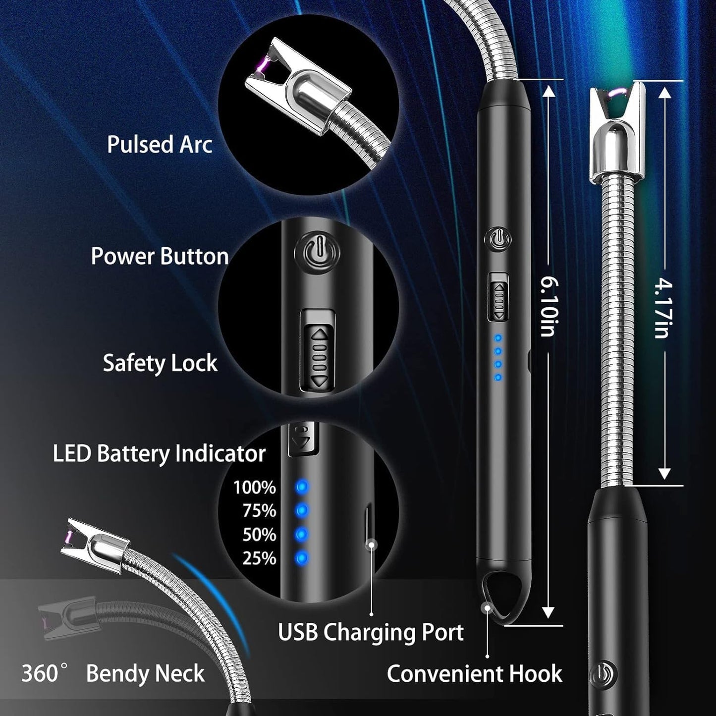 Rechargeable Electric Arc Lighter with Flexible Neck