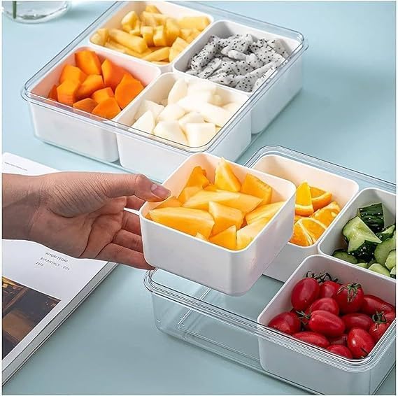 4-Grid Plastic Fridge Storage Box – Freezer Organizer Container for Vegetables & Kitchen Food Storage (Pack of 1)