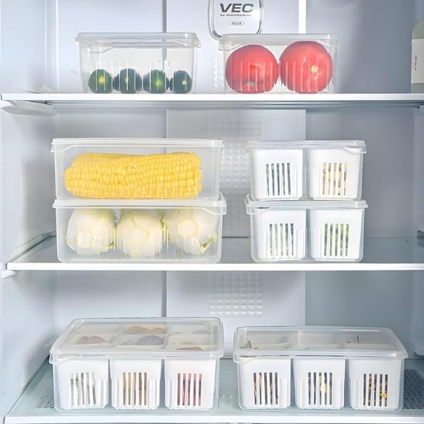 4-Grid Plastic Fridge Storage Box – Freezer Organizer Container for Vegetables & Kitchen Food Storage (Pack of 1)