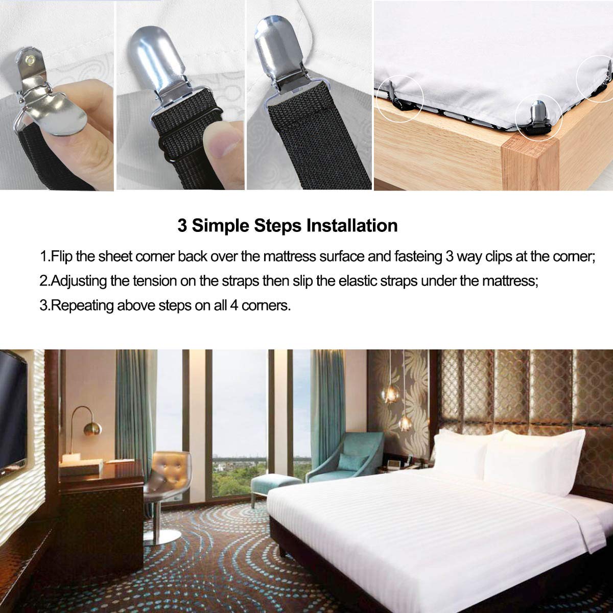 Adjustable Bed Sheet Corner Holders Clip Set