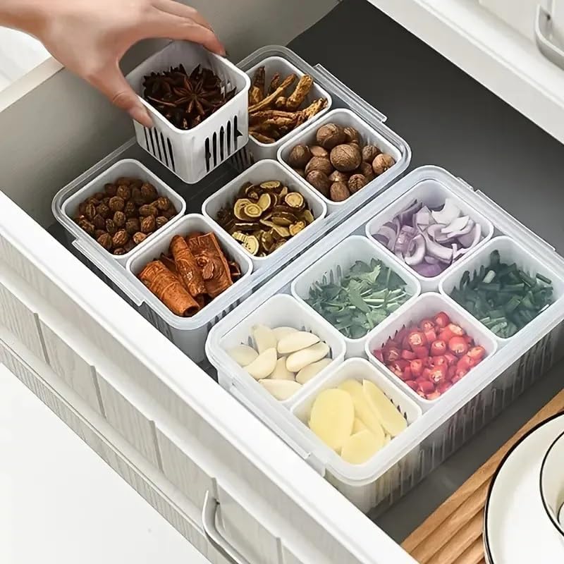 4-Grid Plastic Fridge Storage Box – Freezer Organizer Container for Vegetables & Kitchen Food Storage (Pack of 1)