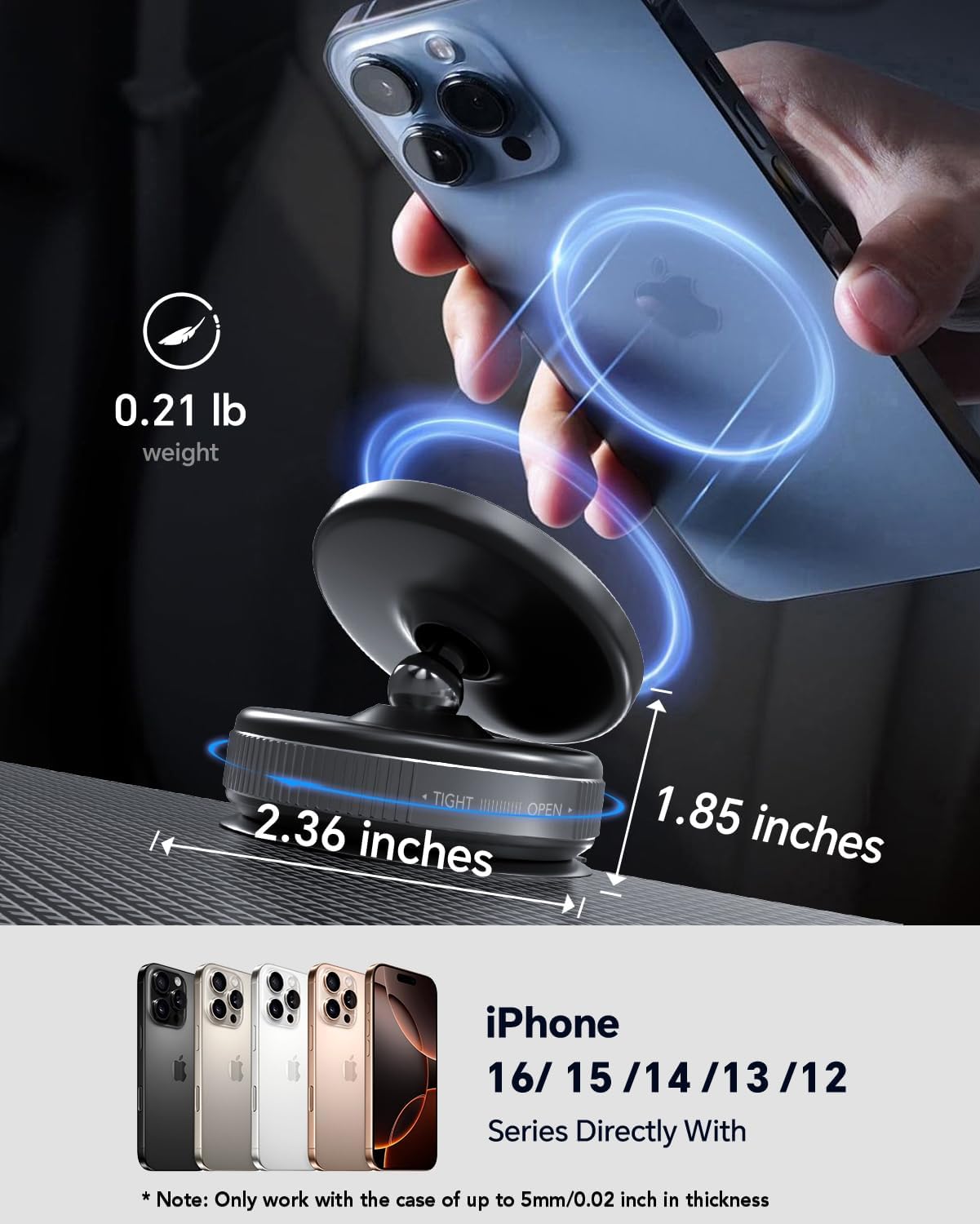 Magnetic 360° Phone Holder with Vacuum Suction