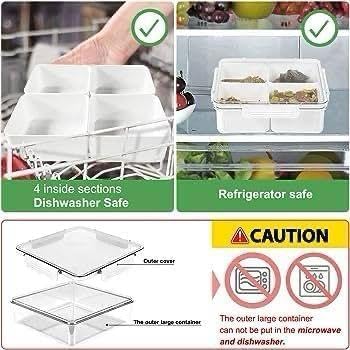 4-Grid Plastic Fridge Storage Box – Freezer Organizer Container for Vegetables & Kitchen Food Storage (Pack of 1)