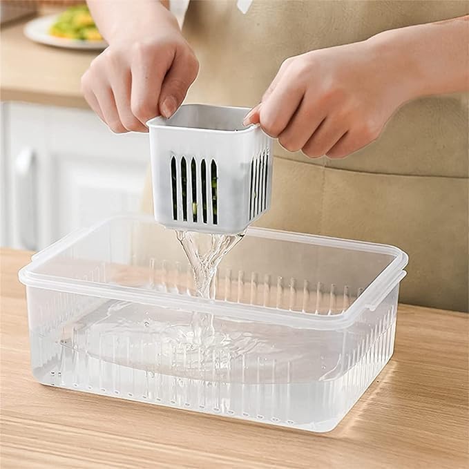 4-Grid Plastic Fridge Storage Box – Freezer Organizer Container for Vegetables & Kitchen Food Storage (Pack of 1)