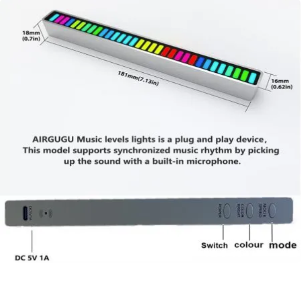 32-Bit RGB Sound Activated LED Light Bar for Room